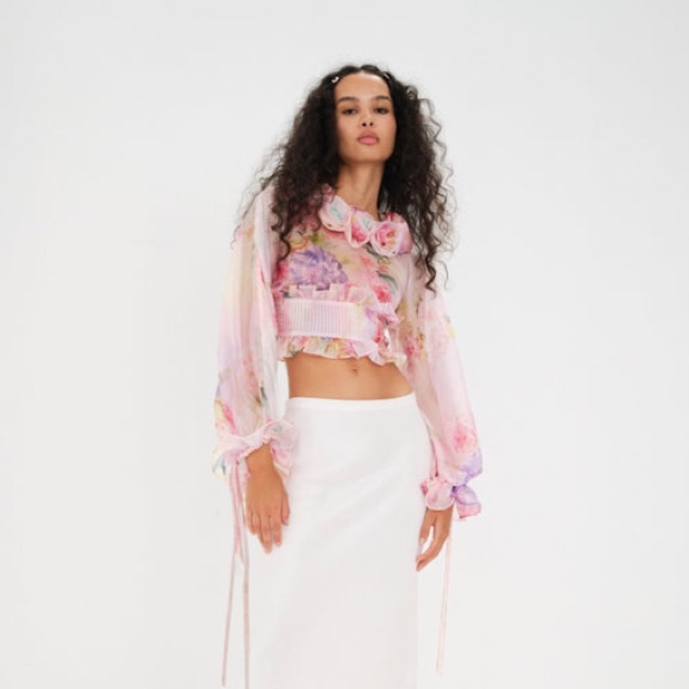 For Love And Lemons Floral Sheer Blouse - Pink and Purple